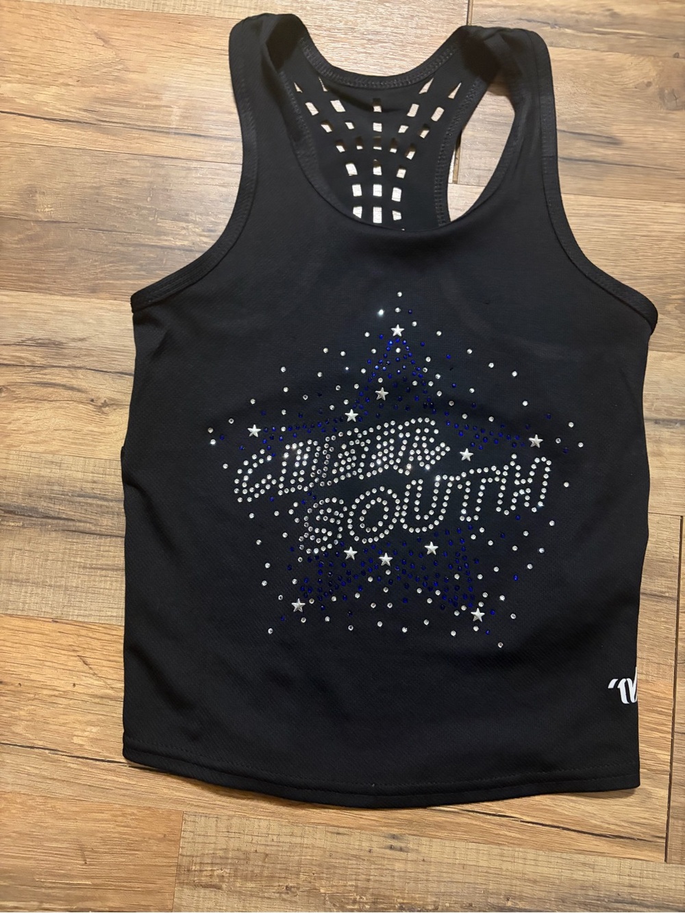 Varsity Black Racerback Tank with Silver & Blue Star Studs